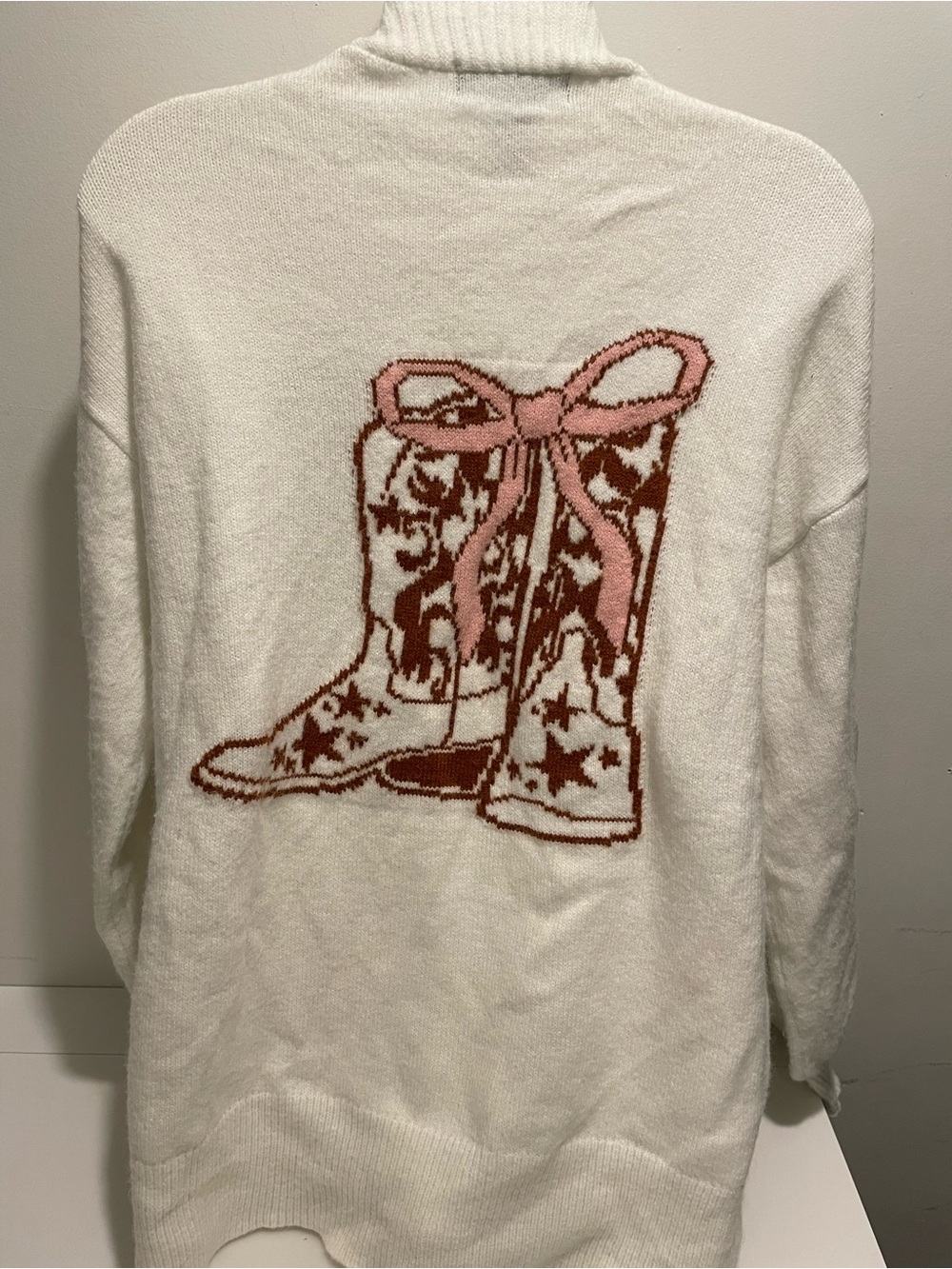 Arden B Brand Size Small Ivory Cardigan Boots & Bows Cowgirl Cutie
